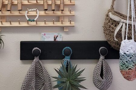 Hand crafted jewlery and crocheted plant holders